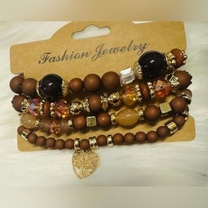 🤎🆕🤎Brown and Gold Stretchable Beaded Bracelet Stack